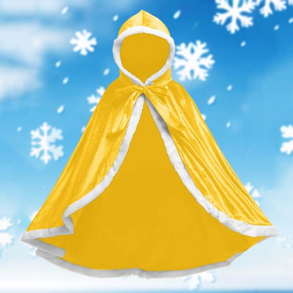 HCBY Kids' Hooded Velour Cape with Faux Fur Trim and Tie Closure, Halloween Christmas Party Dress-up Outfit for Boys and Girls, Holiday Roleplay Cloak