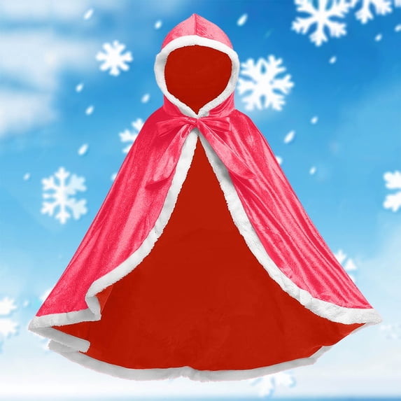 HCBY Kids' Hooded Velour Cape with Faux Fur Trim and Tie Closure, Halloween Christmas Party Dress-up Outfit for Boys and Girls, Holiday Roleplay Cloak