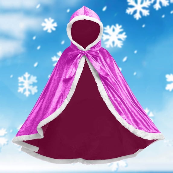 HCBY Kids' Hooded Velour Cape with Faux Fur Trim and Tie Closure, Halloween Christmas Party Dress-up Outfit for Boys and Girls, Holiday Roleplay Cloak