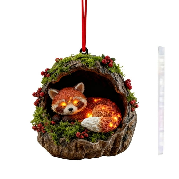 HCBY LED Light-Up Forest Animal Christmas Ornament - Sleeping Fox, Hedgehog, Deer Resin Decor for Tree, Wreath, Mantel, Gift Idea