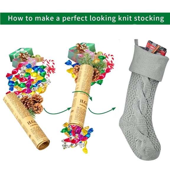 HCBY Large Knitted Christmas Stockings, Non-Woven Fabric for Wall Decor, Fireplace Mantel, Holds Candy, Cards & Small Gifts(Gray,8.66x18.11x5.51in)