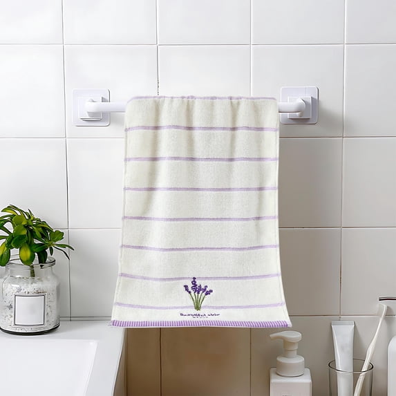 HCBY Lavender Embroidered Bath Towel - Super Soft & Highly Absorbent Striped Design, Quick-Dry and Skin-Friendly for Spa, Bathroom and Hotel Use(White,29.5"x13.3")