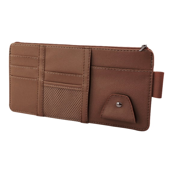 HCBY Leather Car Visor Organizer, Multi‑Function Sun Visor Storage Holder, Auto Document Sunglasses Card Organizer With Zipper Pouch