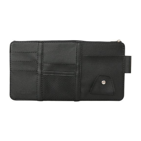 HCBY Leather Car Visor Organizer, Multi‑Function Sun Visor Storage Holder, Auto Document Sunglasses Card Organizer With Zipper Pouch