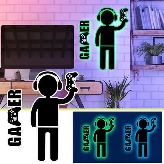 HCBY Luminous Game Controller Wall Sticker, Glow in The Dark Gamer Decal for Kids Room, 12x22 Inch PVC Video Game Art for Bedroom, Cool Gaming Decor for Boys Teens