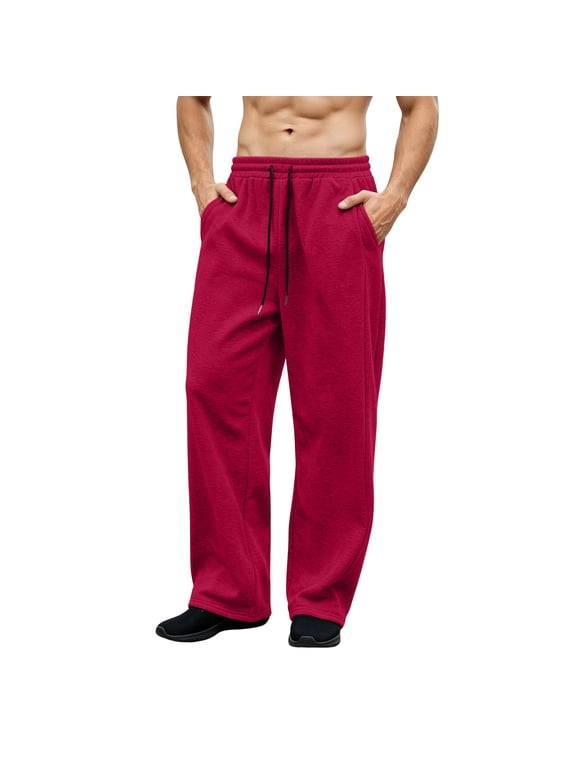 Men's Baggy Wide Leg Sweatpants Fleece Lined Drawstring Elastic Waist Open Bottom Loose Fit Casual Streetwear Joggers with Pockets