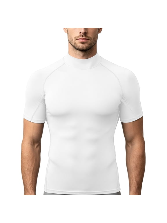 Men's Compression Shirt Mock Neck Short Sleeve Athletic Workout Top Quick Dry Moisture Wicking Base Layer Slim Fit Gym Running Undershirt