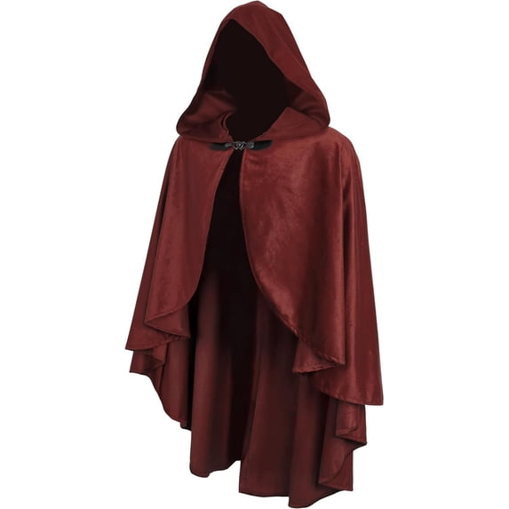 HCBY Men's Medieval Hooded Cloak Vintage Wizard Cape with Front Clasp, Sleeveless Hooded Robe for Halloween Roleplay, Renaissance Fairs and Stage Shows
