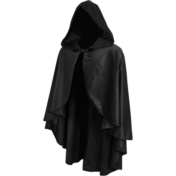 HCBY Men's Medieval Hooded Cloak Vintage Wizard Cape with Front Clasp, Sleeveless Hooded Robe for Halloween Roleplay, Renaissance Fairs and Stage Shows