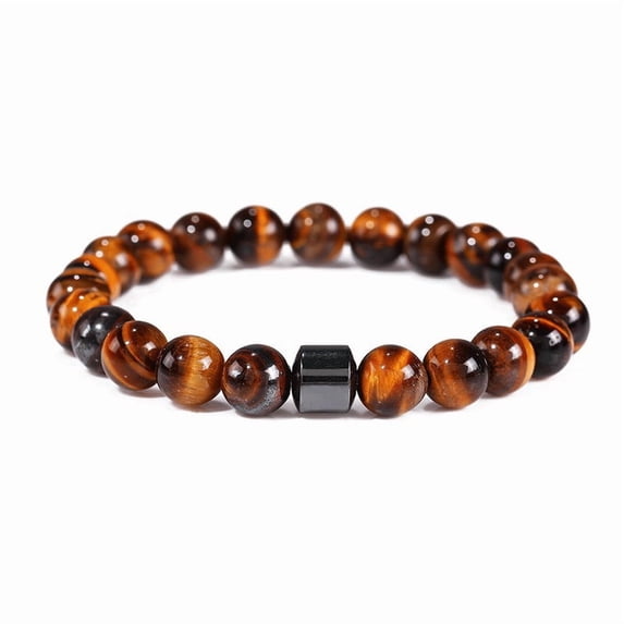 HCBY Men's Natural Stone Beaded Bracelet Set Magnetic Clasp Handmade Fashion Tiger Eye Lava Rock Jewelry Gift