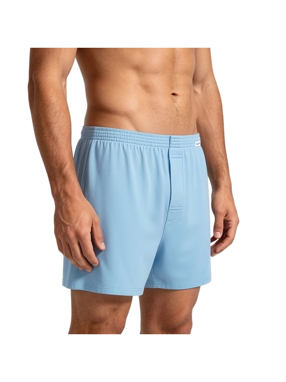 Men's Underpants, 100% Cotton Knit Loose Fit Boxer Shorts with Elastic Waist Antimicrobial Breathable 10 Colors
