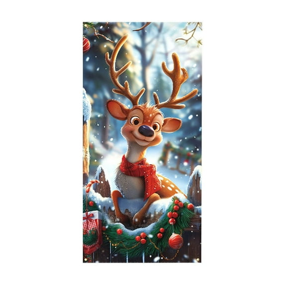 HCBY Merry Christmas Door Cover New Year Decorations Xmas Background Banner Xmas Door Hanging Covers for Front Porch Farmhouse Home Indoor Outdoor New Year Decoration (Cute#3)