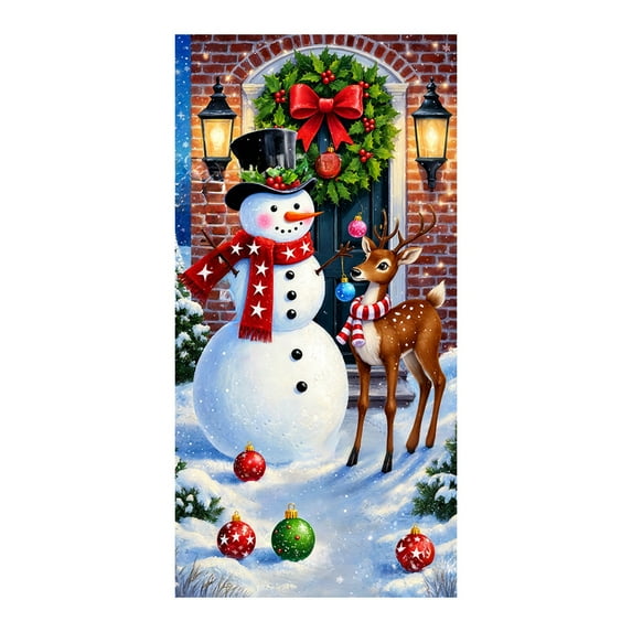HCBY Merry Christmas Door Cover New Year Decorations Xmas Background Banner Xmas Door Hanging Covers for Front Porch Home Indoor Outdoor New Year Decoration (Snowman#8)