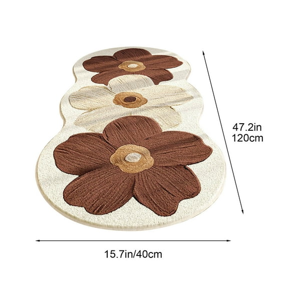 HCBY Modern Runner Rug for Bedside, Floral Non-Slip Washable Carpet, Soft Area Rug for Bedroom Hallway Coffee Table, Easy Clean Home Decor Mat (Brown,47.2"x15.7")