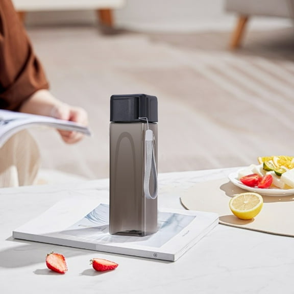 HCBY Modern Square Water Bottle | Ins & Gym Infuser with Tea Filter | BPA-Free Portable Jug for Work & Outdoor - 500ml (Black,20.3"x5.5")
