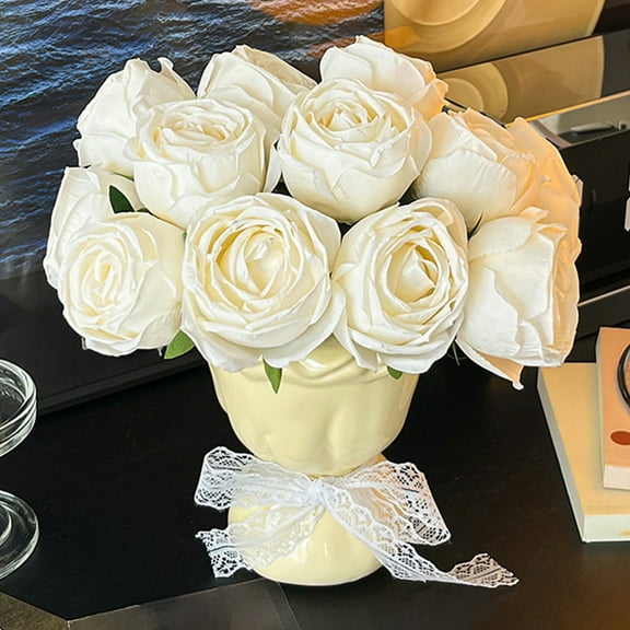 HCBY Mother's Day Blue Artificial Rose Flower, Real Touch Silk Rose Single Stem, Full Bloom Simulation Flower for Home Decor, Romantic Valentine's Day Birthday Gifts for Her Mom 