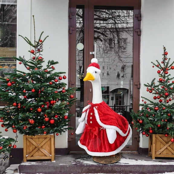 HCBY Mrs. Claus Goose Costume, Red Christmas Clothes for 23 inch Lawn Goose, Outdoor Holiday Decor for Porch, Garden, Patio Statue, Festive Xmas Decorations