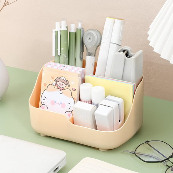 HCBY Multi‑Compartment Plastic Desk Organizer Caddy, white Divided Storage Tray, Portable Stationery Cosmetic Bathroom Countertop Holder For Office School