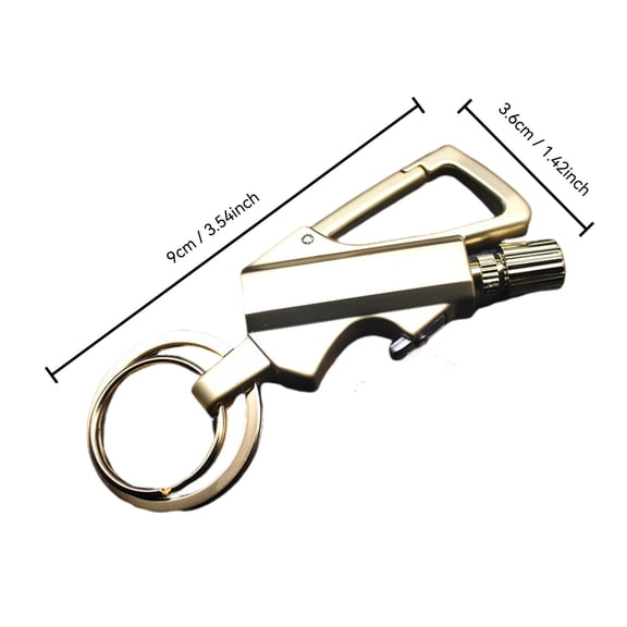 HCBY Multifunctional Keychain Lighter with Bottle Opener, Permanent Metal Match, Windproof & Waterproof, 6ml Kerosene Fueled, Outdoor Camping Survival Gear(Gold,90mmx36mm)