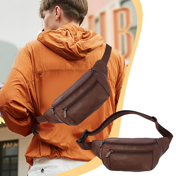 HCBY Multifunctional Waterproof PU Leather Waist Pack, Large Capacity Fanny Pack for Men & Women with Adjustable Strap (Brown 13.4"x4.3"x8.27")