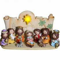 HCBY Nativity Set LED Lighted Manger Scene Christmas Decor Religious Home Decorations Tabletop Display Holiday Gift