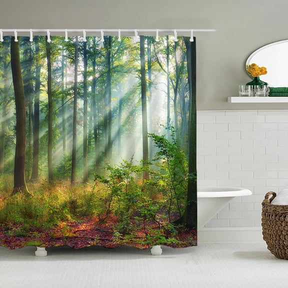 HCBY Nature Shower Curtain Grove Forest Early Fall Scenery in Woodland Image Print Cloth Fabric Bathroom Decor Set with Hooks (Multicolour#8,70"x59")