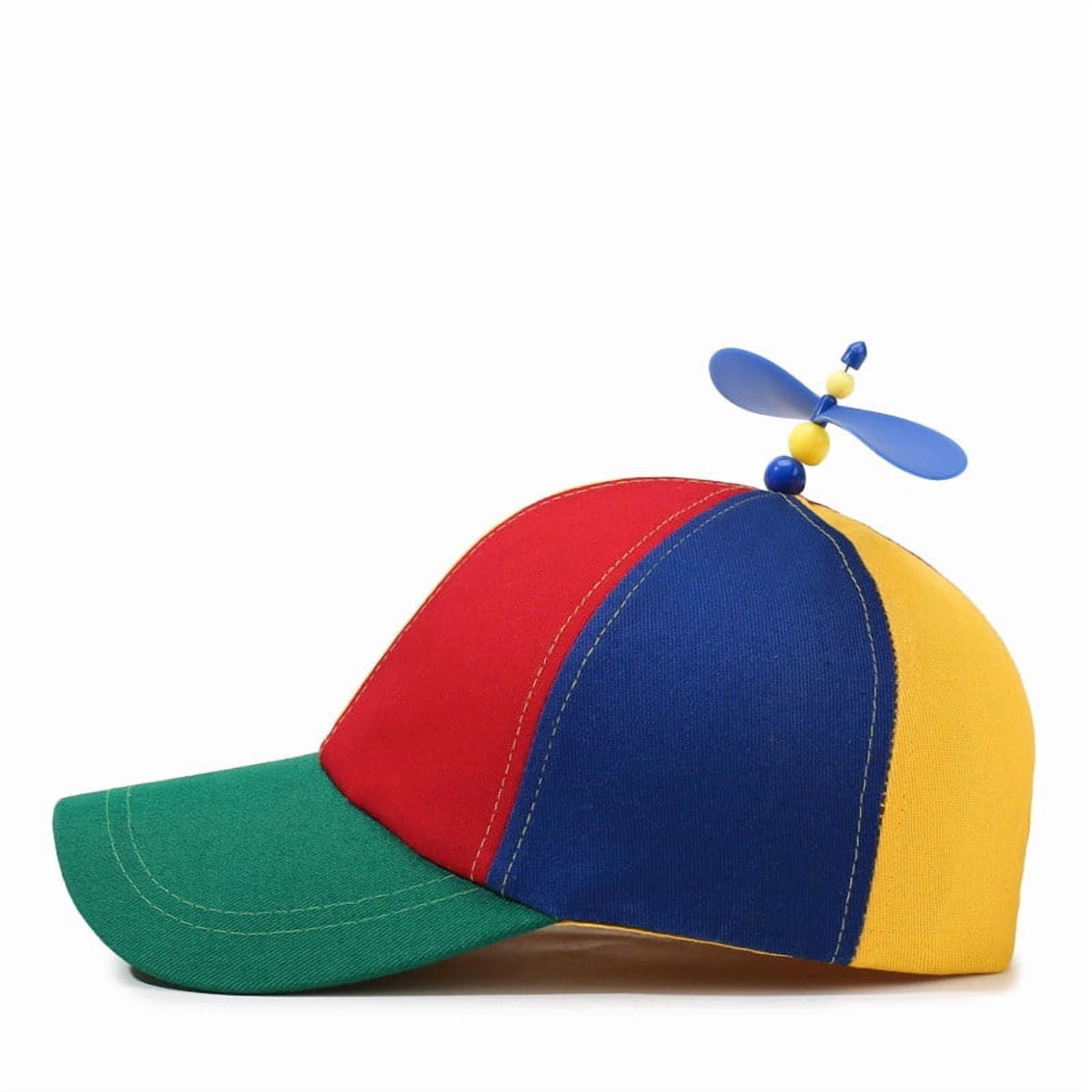 HCBY Novelty Propeller Baseball Hat with Spinning Helicopter Top, Color Block, Adjustable, Curved Brim, Funny Party Cap for Cosplay & Photo Prop