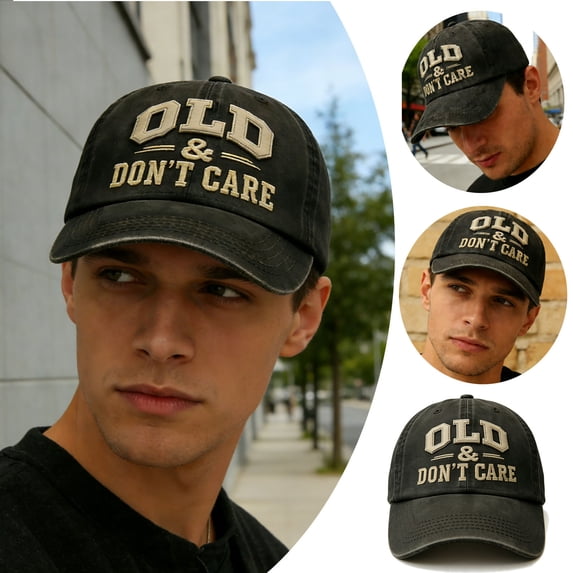 HCBY OLD DON'T CARE Print Hat - Adjustable Low Profile Baseball Cap for Men & Women, Unstructured Classic Cotton Twill Snapback with Brass Buckle, Casual Streetwear (Gray,21"-24")