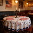 thumbnail image 1 of HCBY Patriotic Star Print Round Tablecloth, USA Flag Color Wrinkle Resistant Polyester Table Cover, Red White Blue Stain Proof 59 Inch Circular Table Topper, 4th July Memorial Day Kitchen, 1 of 6