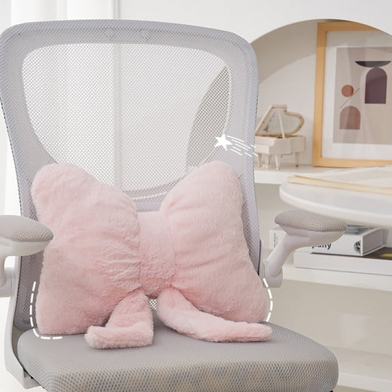 HCBY Pink Bow Ribbon Shaped Fluffy Pillow - Decorative Lumbar Cushion for Chair, Sofa & Home Decor, 16"x12"