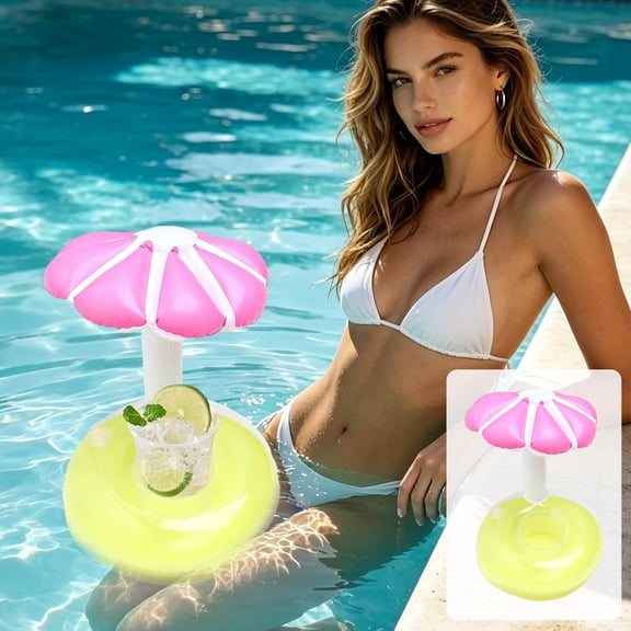 HCBY Pink Inflatable Umbrella Floating Cup Holder, PVC Portable Sun‑Shade Drink Caddy For Pool Hot Tub Beach Summer Pool Party Beverage Support