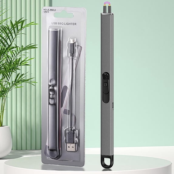 HCBY Plasma Lighter, USB Rechargeable Windproof Arc Lighter - Flameless Candle Lighter for Fireplace Grill with Double Lock & Auto Shut-Off, Safe Indoor Outdoor Electronic Lighter (Gray,7.9")