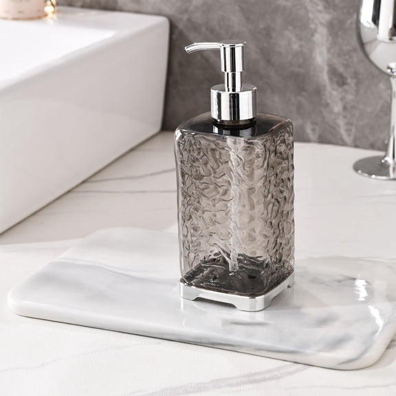 HCBY Plastic Soap Dispenser, 450ml Square Wavy Bottle, Refillable Hand Soap Pump, Bathroom Kitchen Counter Essential