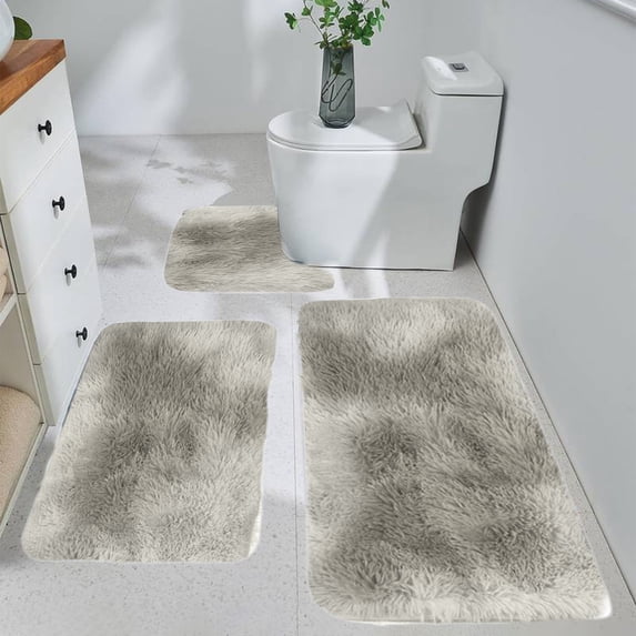 HCBY Premium Plush Bathroom Rugs Set of 3 - Extra Thick, Machine Washable with Non-Slip Backing, Soft Water Absorbent Mats for Winter(Gray,15.7"x23.6"+15.7"x31.5"+15.7"x14.9")