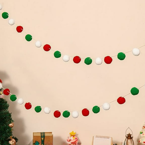 HCBY Premium Pom Pom Garland for Christmas Tree - Red White Green Felt Ball Banner for Indoor Home, Nursery, and Birthday Party Decorations 78.7"