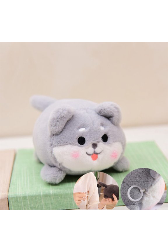Pull String Wagging Tail Plush Keychain, Mini Fluffy for Kids Party Favor, Claw Machine Supply