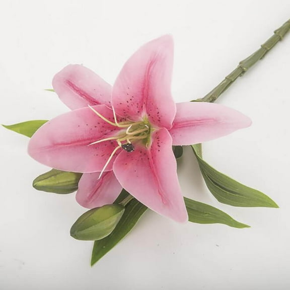 HCBY Realistic Silk Lily Artificial Flowers Outdoor, 3-Head Fake Flowers for Garden Porch Decoration, All Weather Fade Resistant Shrubs for Home, Party & Wedding Decor (Red,13.78")