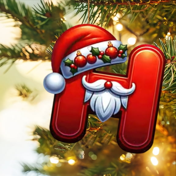 HCBY Red 26 Letters Acrylic Alphabet Christmas Ornaments, Letters with Santa Hats for Personalized Tree Decor, DIY Xmas Hanging Pendants for Home & Gift(H,3.14")