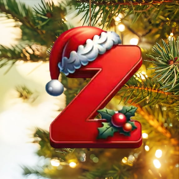 HCBY Red 26 Letters Acrylic Alphabet Christmas Ornaments, Letters with Santa Hats for Personalized Tree Decor, DIY Xmas Hanging Pendants for Home & Gift(Z,3.14")