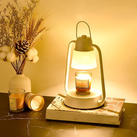 HCBY Retro Iron Candle Warmer Lamp, Dimmable with 2 Bulbs,Tabletop Melter, Flameless & Odor Eliminating (No Candles)(White,9.06"x7.48")