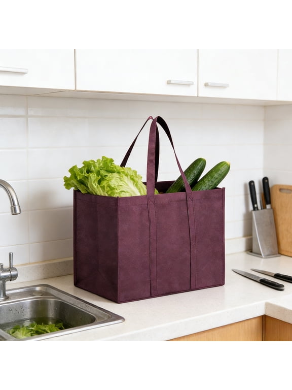 Reusable Grocery Bags, 9.29 Gal Foldable Shopping Totes, Heavy-Duty Non-Woven Fabric, Reinforced Stitch Design, Long Handle Grocery Carriers