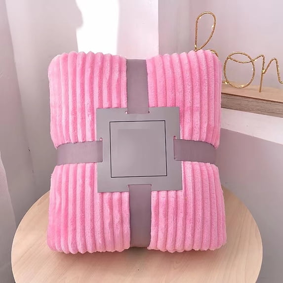 HCBY Ribbed Flannel Throw Blanket, Soft Cozy Fleece Bed Blanket, Warm Striped Couch Throw for Sofa, Bed, Camping and All-Season Use