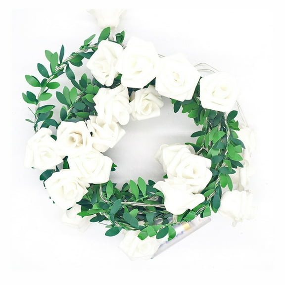 HCBY Rose Rattan LED Light String,Vine Lights Garland,Artificial Green Leaf Flowers for Valentine's Day Wedding Party Garden Decor(10FT 20 Lights WhiteA)