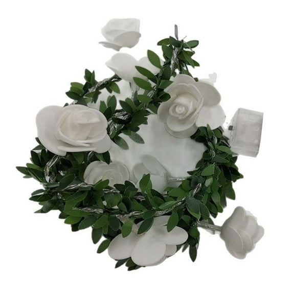 HCBY Rose Rattan LED Light String,Vine Lights Garland,Artificial Green Leaf Flowers for Valentine's Day Wedding Party Garden Decor(10FT 20 Lights WhiteB)