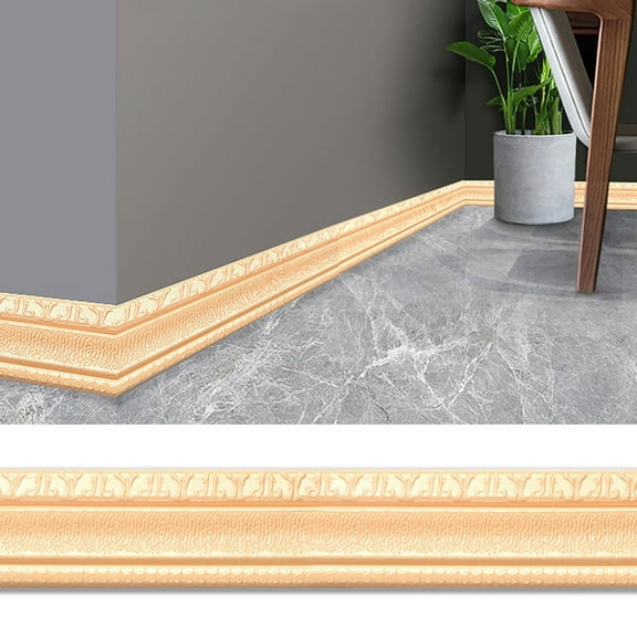 HCBY Self Adhesive Flexible Wall Molding, 230x8cm PVC Baseboard Sticker with 3D Embossed Pattern, Peel and Stick Trim for Living Room Door Frame, Easy DIY Home Renovation Decor
