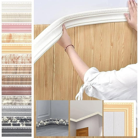 HCBY Self Adhesive Flexible Wall Molding, 230x8cm PVC Baseboard Sticker with 3D Embossed Pattern, Peel and Stick Trim for Living Room Door Frame, Easy DIY Home Renovation Decor