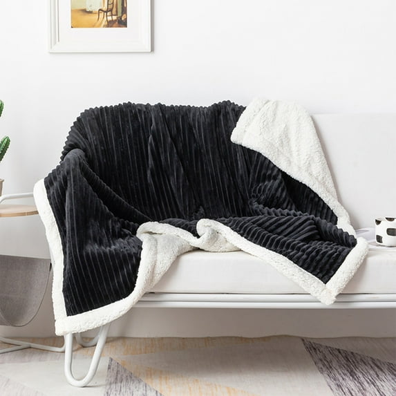 HCBY Sherpa Throw Blanket for Couch - Super Soft & Warm Striped Fleece Blanket Cozy Plush Fluffy Blanket for Bed Couch Sofa All Season (Black 59"x39")