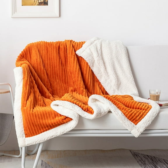 HCBY Sherpa Throw Blanket for Couch - Super Soft & Warm Striped Fleece Blanket Cozy Plush Fluffy Blanket for Bed Couch Sofa All Season (Orange 59"x39")
