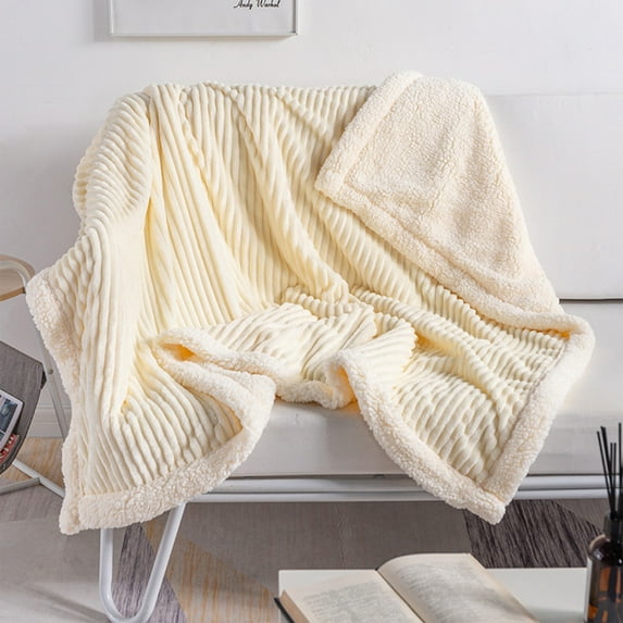 HCBY Sherpa Throw Blanket for Couch - Super Soft & Warm Striped Fleece Blanket Cozy Plush Fluffy Blanket for Bed Couch Sofa All Season (White 59"x39")