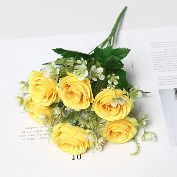 HCBY Simulated Bouquet of 6 Blooms, Neutral Yellow Decoration, Wedding Hall Party Accent, Housewarming Gift for Flower Lovers